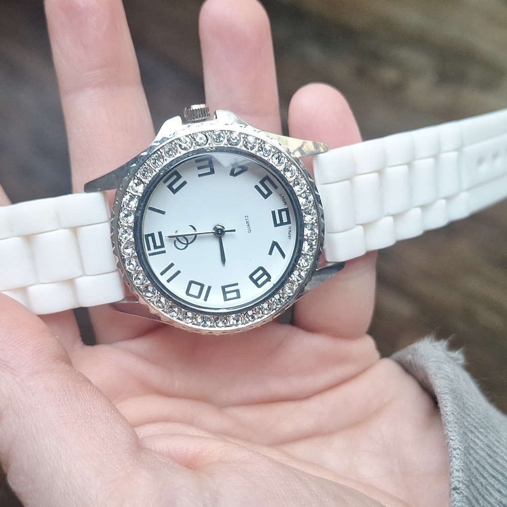 CC Crystal Bling White Adjustable Rubber Band Watch